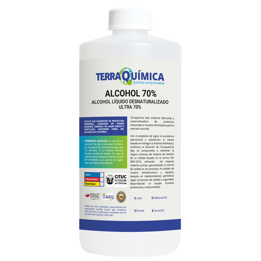 Envase de alcohol líquido desnaturalizado ultra 70%