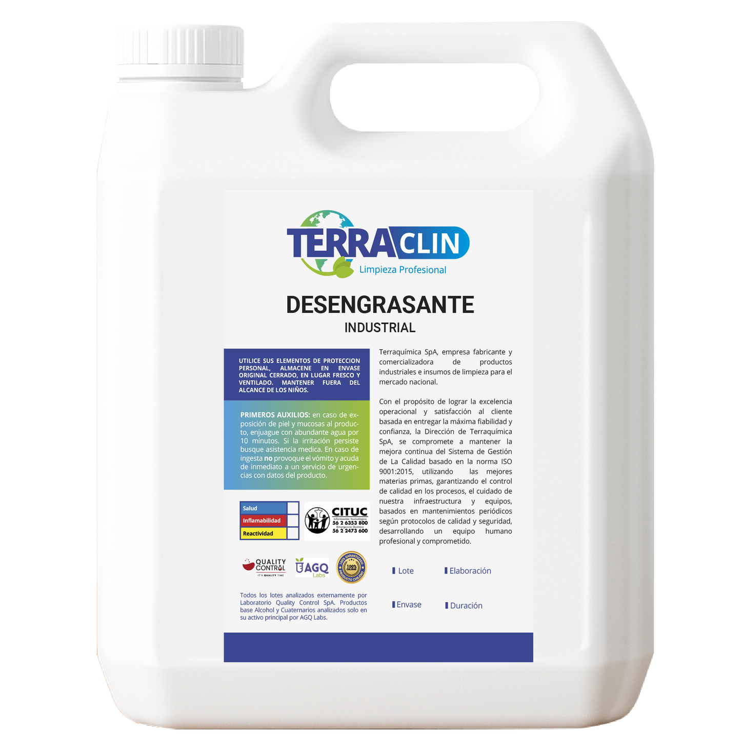 Envase de desengrasante industrial - terraclin