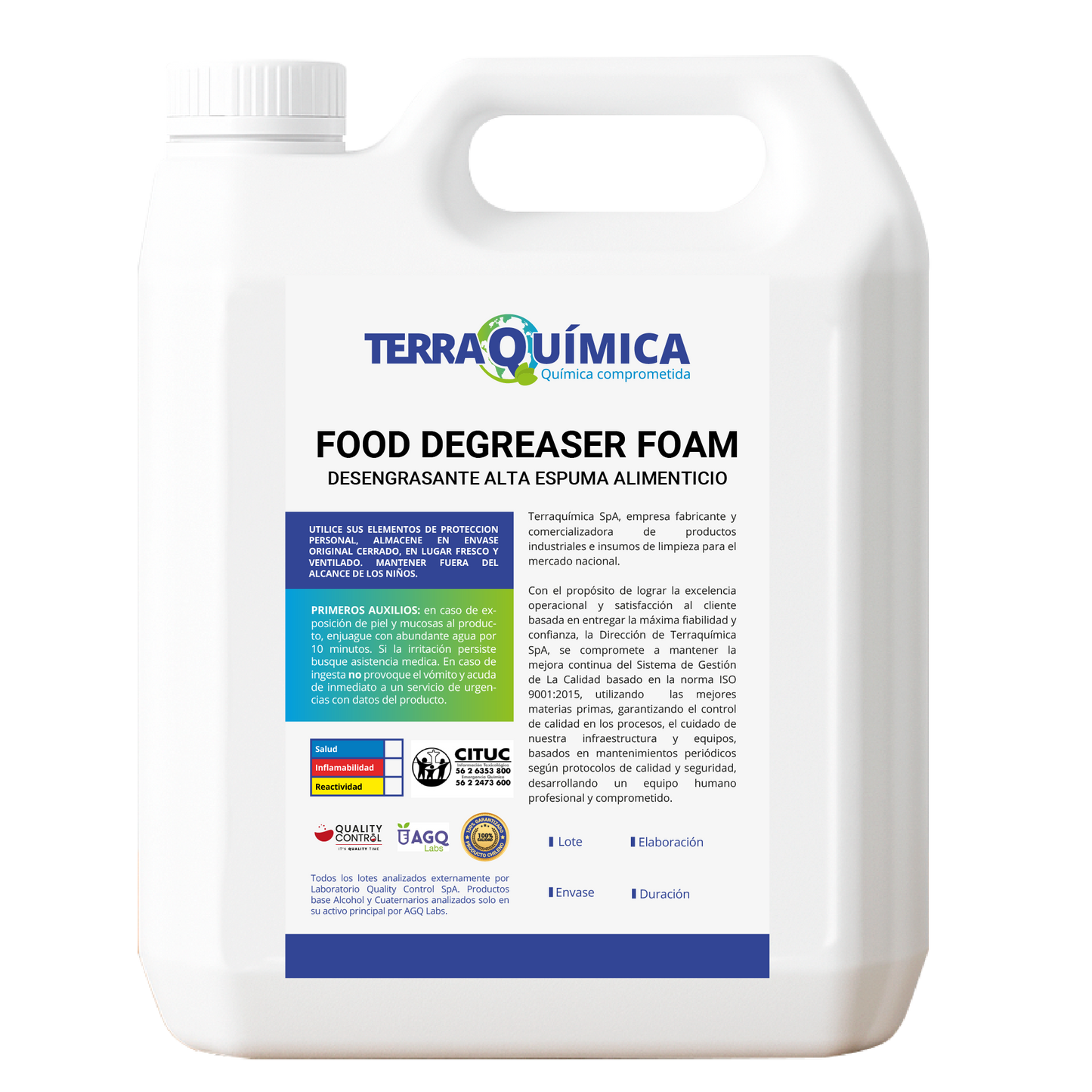 Envase de desengrasante alta espuma alimenticio, food degreaser foam